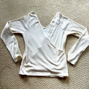 Maeve ivory crossover double V long sleeve tee
